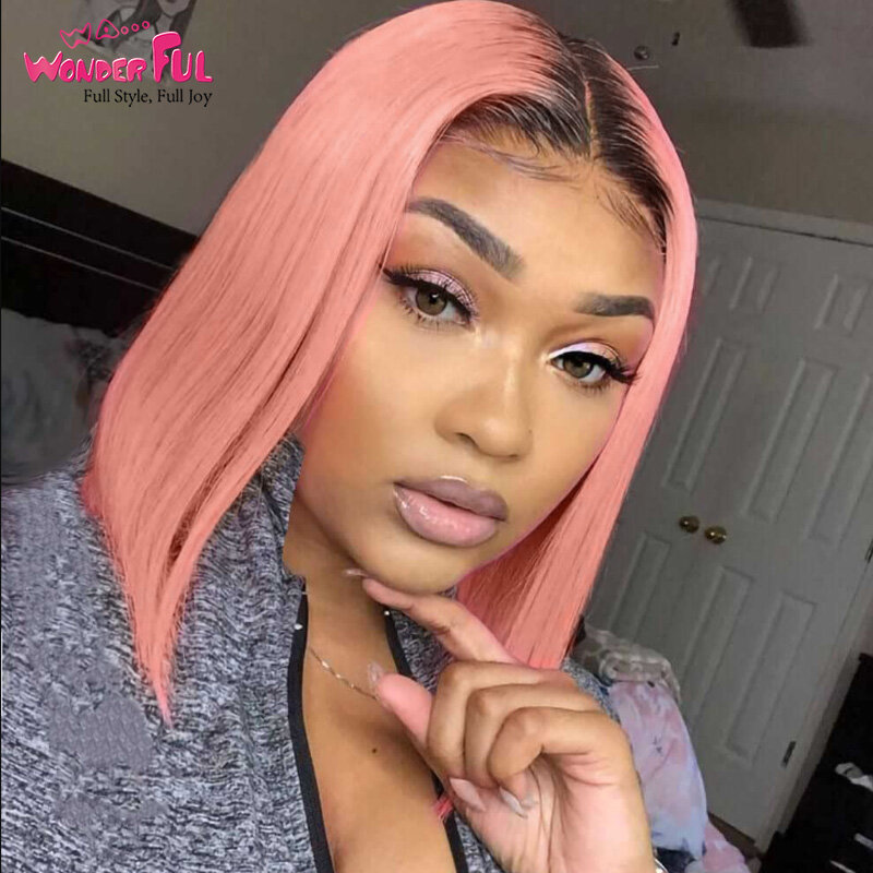 Ombre Pink Bob Lace Front Wigs Human Hair T Part 13x5X1 HD Lace Short Bob Wigs For Black Women Cosplay Brazilian Virgin Hair