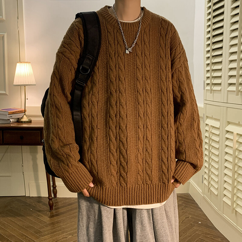 2022 осенне-зимний мужской пуловер, свитер, модный однотонный свободный свитер, мужские повседневные свитера с круглым вырезом, пуловеры