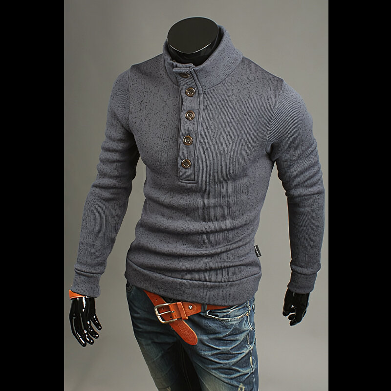 秋冬セーター男性ファッションボタンタートルネックセーター快適なスリムフィット暖かいマイクロ弾性プルオーバー男性のための