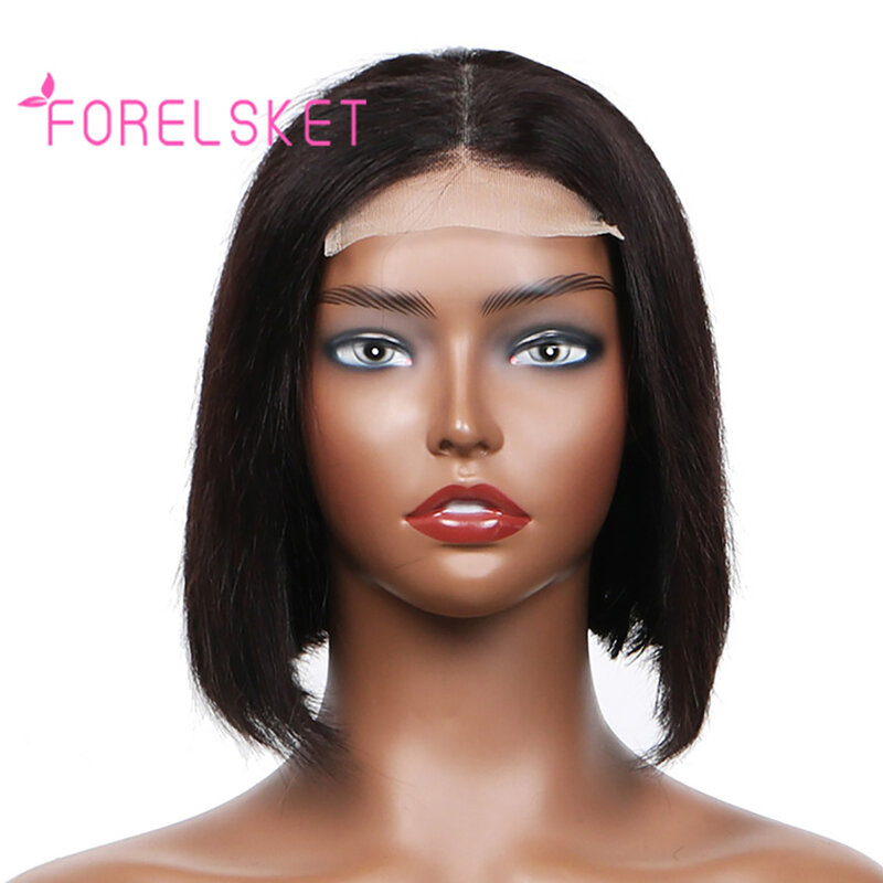 Peluca de cabello humano brasileño para mujer, pelo liso con encaje Frontal 4x4, corte Bob, pelo Remy predespuntado, densidad de 180%