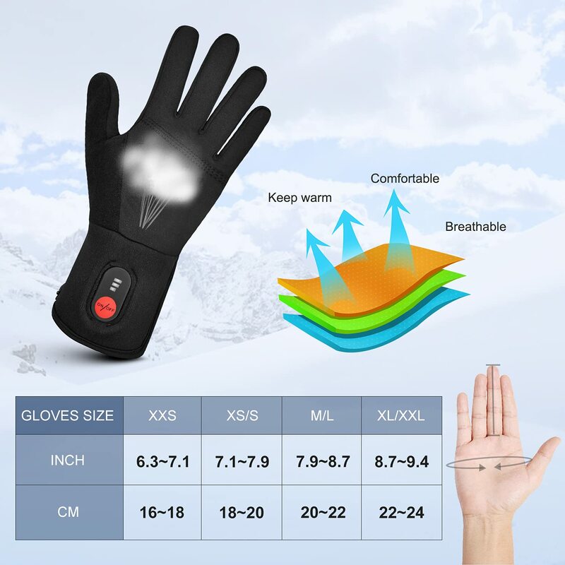 Thin Heated Gloves With Rechargeable Battery for Men Women Ski Gloves With Heating  Camping Working Electric Hiking  Electric
