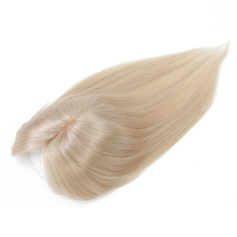 Toppers de cabello rubio 613 para mujer, pelucas de cabello humano 100% Real con flequillo, 12x13CM, Base superior de seda, Clip en postizo