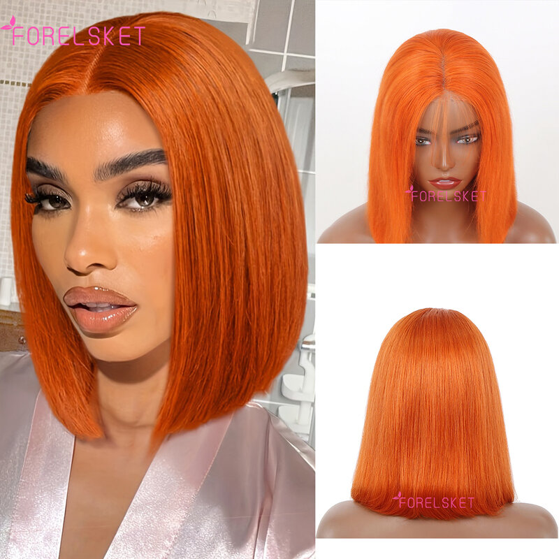 FORELSKET Ginger Orange Bob Wig Human Hair 7x6 Glueless Lace Bob Wigs for Women Pre Plucked Straight Human Hair Short Bob Wigs