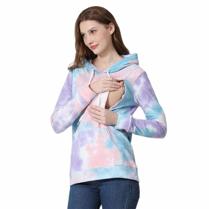 Kaus Menyusui Ibu Hamil Wanita Lengan Panjang Menyusui Hoodie Atasan Wanita Hamil Musim Semi Musim Gugur Sweter Bertudung
