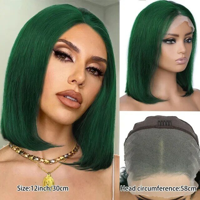 Peluca de cabello humano con encaje Frontal transparente para mujer, pelo Remy brasileño predespuntado, corte Bob, densidad de 180%, 13x4