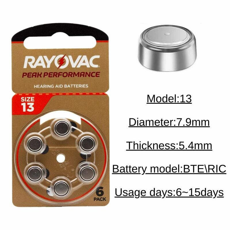 Rayovac-A13 13A 13 P13 Store 48 Batterie pour prothèses auditives, appareil auditif Zinc air 24.com 1.45V, 10 cartes, 60 pièces