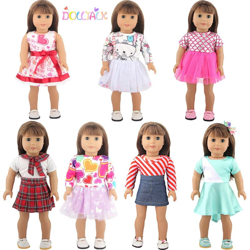 7 conjuntos bonito boneca roupas vestido para americano 18 Polegada menina & 43cm bebê recém nascido boneca terno roupa acessórios geração boneca brinquedo presente