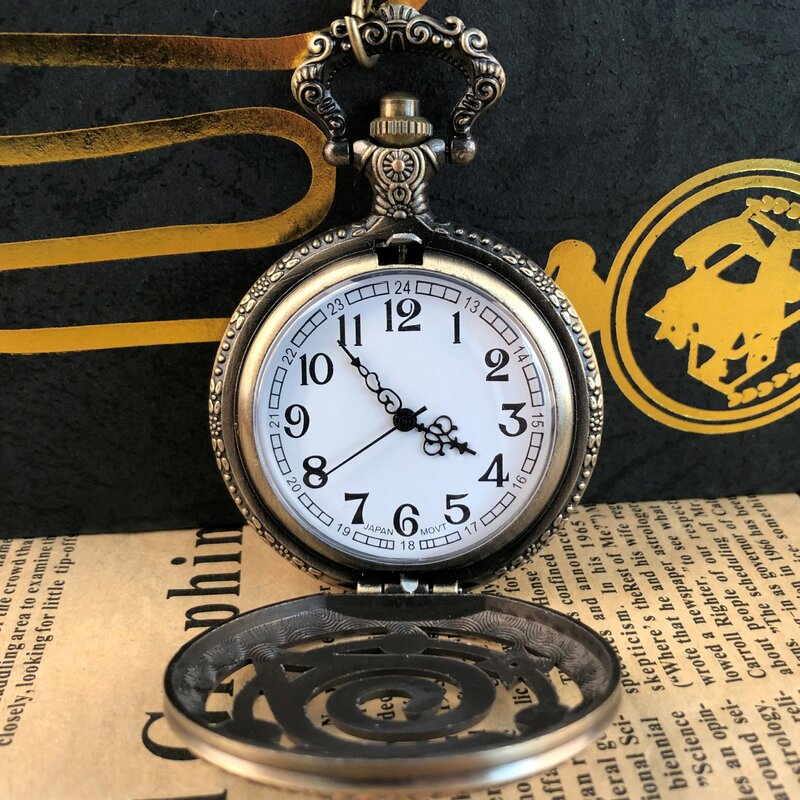 Anime Movie Theme Pocket Watch Necklace Children Student Practical Clock Hollow Skeleton Pendant Gifts