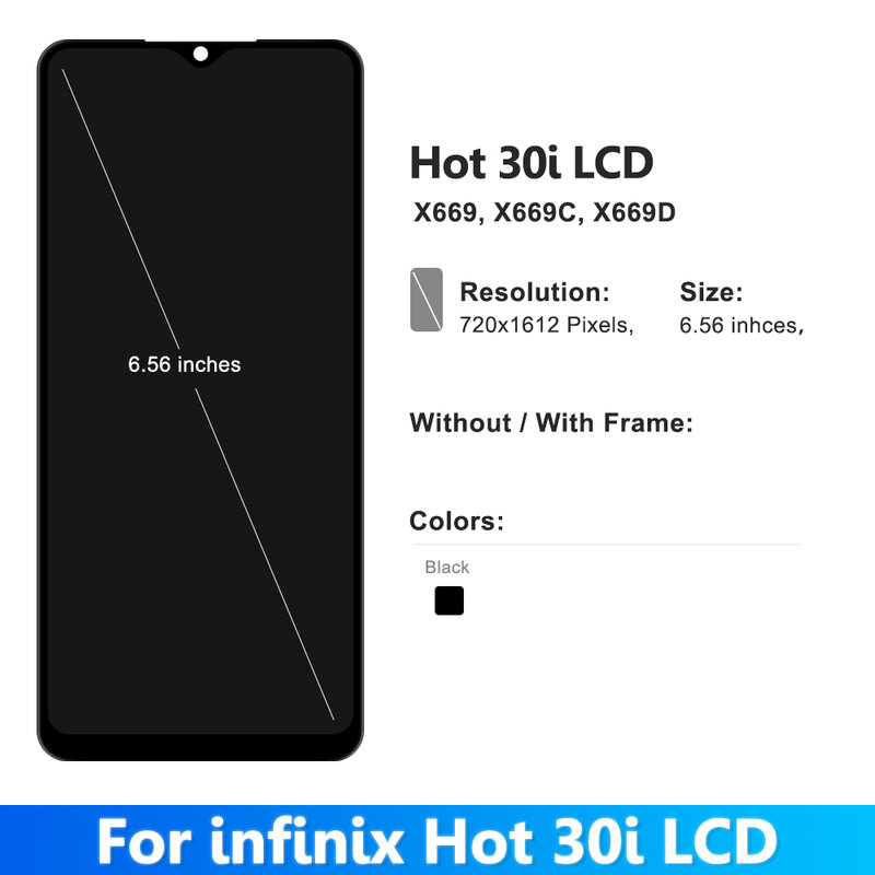 Display originale da 6.56 "per Infinix Hot 30i X669 X669C Hot30i NFC X669D Display LCD Touch Digitizer Assembly sostituzione