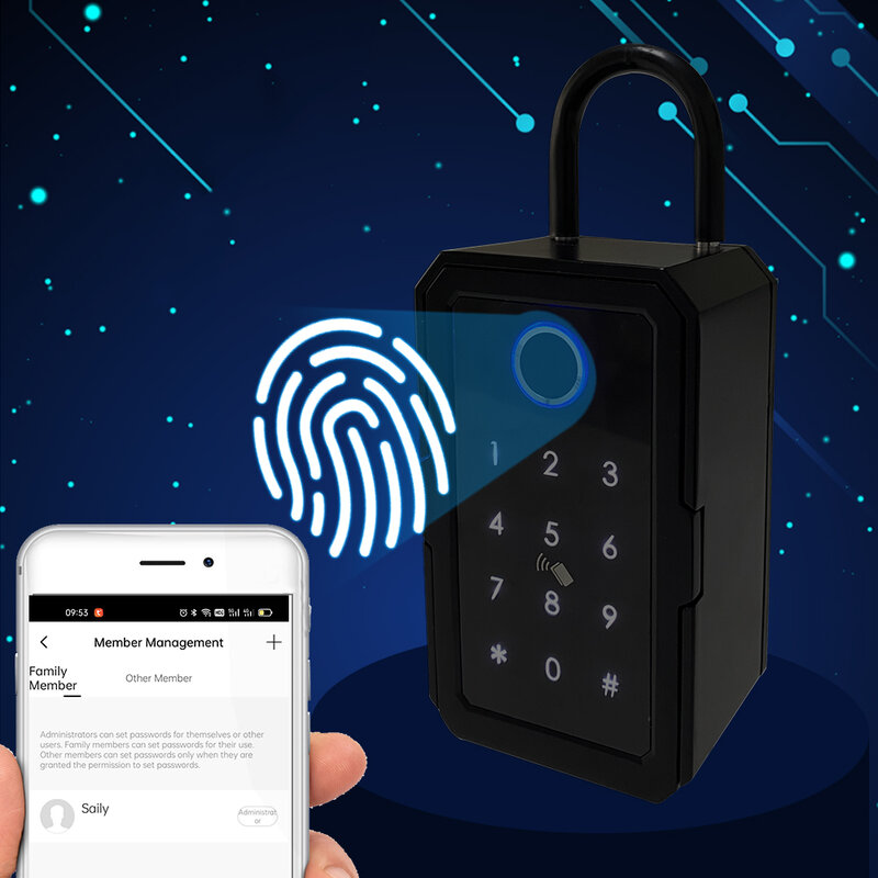 Tuya-接続された電子キーボックス,Bluetooth接続ボックス,防水ドアロックボックス,セキュリティ指紋,壁キー,家庭用