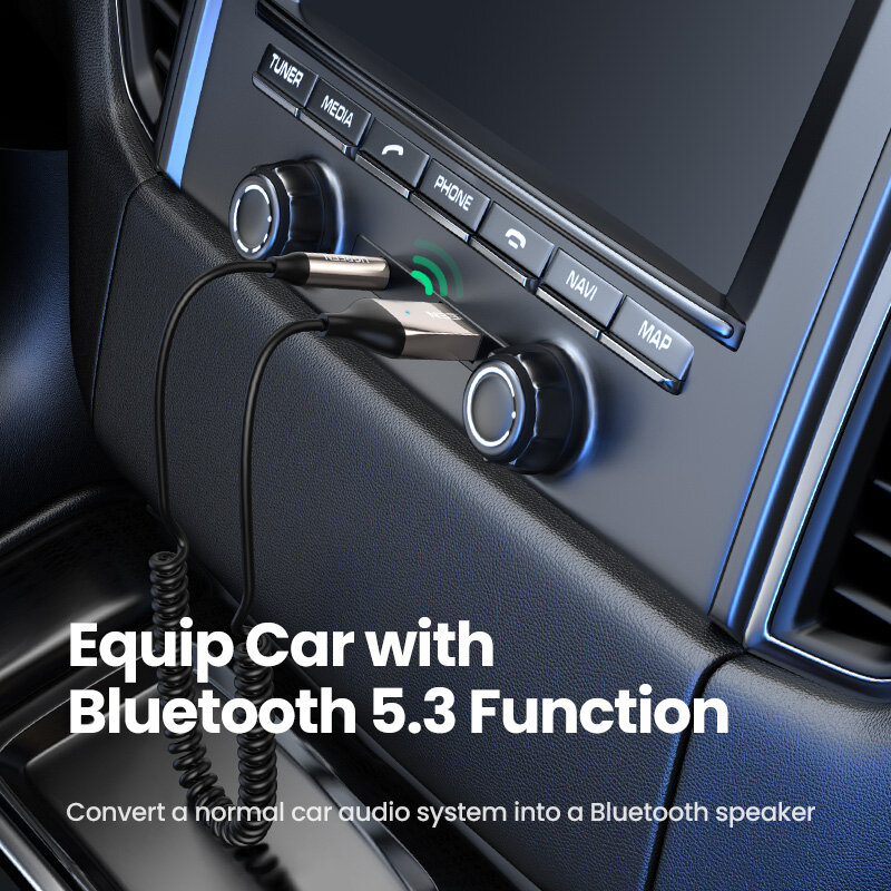 UGREEN-adaptador auxiliar Bluetooth 5,3 para coche, receptor inalámbrico con Bluetooth, conector USB de 3,5mm a Jack, adaptador de manos libres para altavoz
