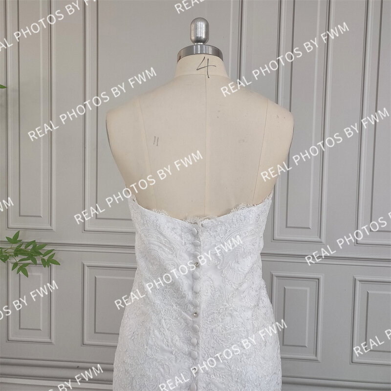 Vestido de novia de sirena de encaje sin tirantes para mujer, fotos reales únicas, espalda baja, 20017 #2024