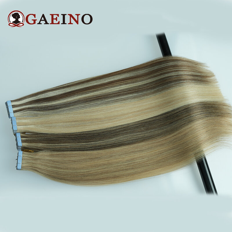 Extensões de cabelo com fita reta para salão de beleza, cabelo humano remy, 14-26in, cabelo loiro, 2.0g por PC
