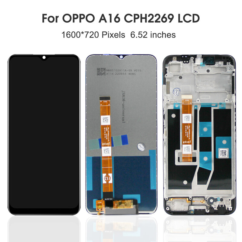 OPPO LCD Display Touch Screen Digitizer Assembly Substituição, A16S, 6,52 ", A16, CPH2269, CPH2271