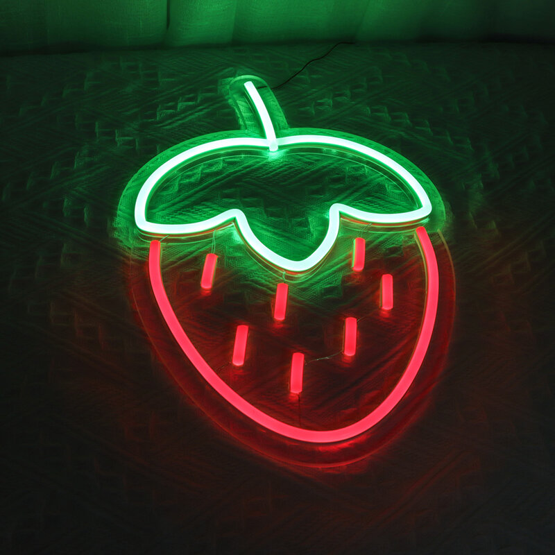 น่ารักสตรอเบอร์รี่ Neon Sign สำหรับห้องนอนห้องนั่งเล่นตกแต่งเทศกาล