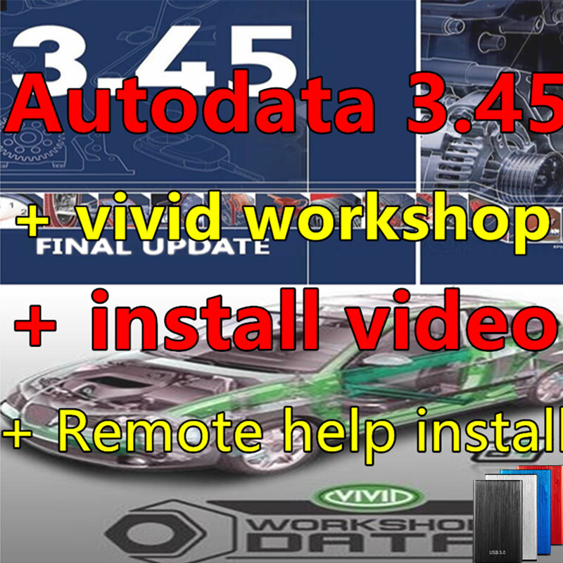 Versione più recente Autodata 3.45 e vivid workshop 10.2 Software di riparazione automatica + installa guida video + installazione remota aiuta vivid softw
