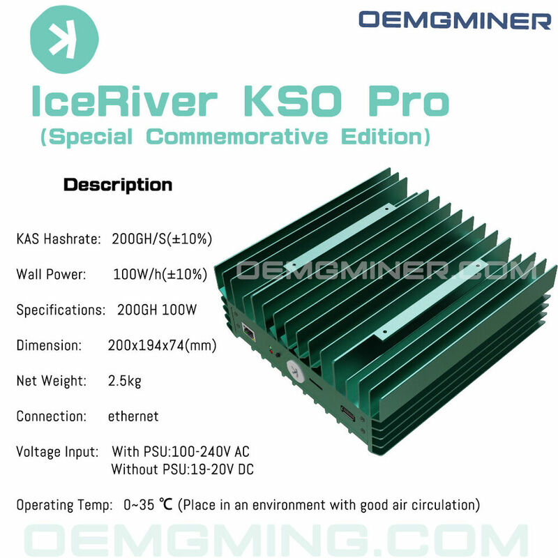 ICERIVER KAS KS0 PRO Asic Kaspa Miner 200Gh/s con PSU, CH BUY 7, GET 3 gratis, nuevo