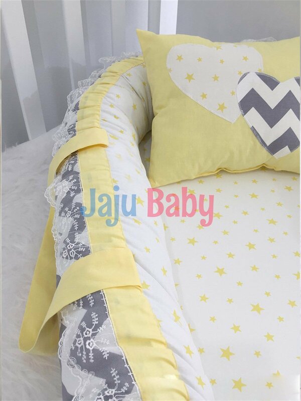 Handmade Gray Zigzag and Yellow Star Combination Luxury Orthopedic Baby Nest