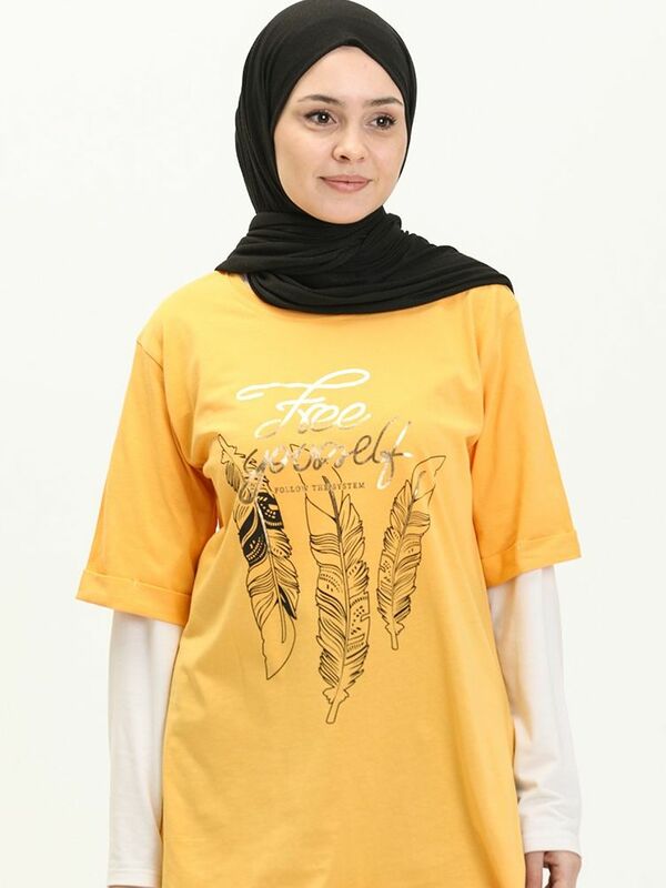 Befreien Sie sich bedrucktes T-Shirt schlichtes Langarm-Baumwoll-Sweatshirt das zweite Rabatt auf Null Kragen Sommer muslimische Frauen schweiß fest