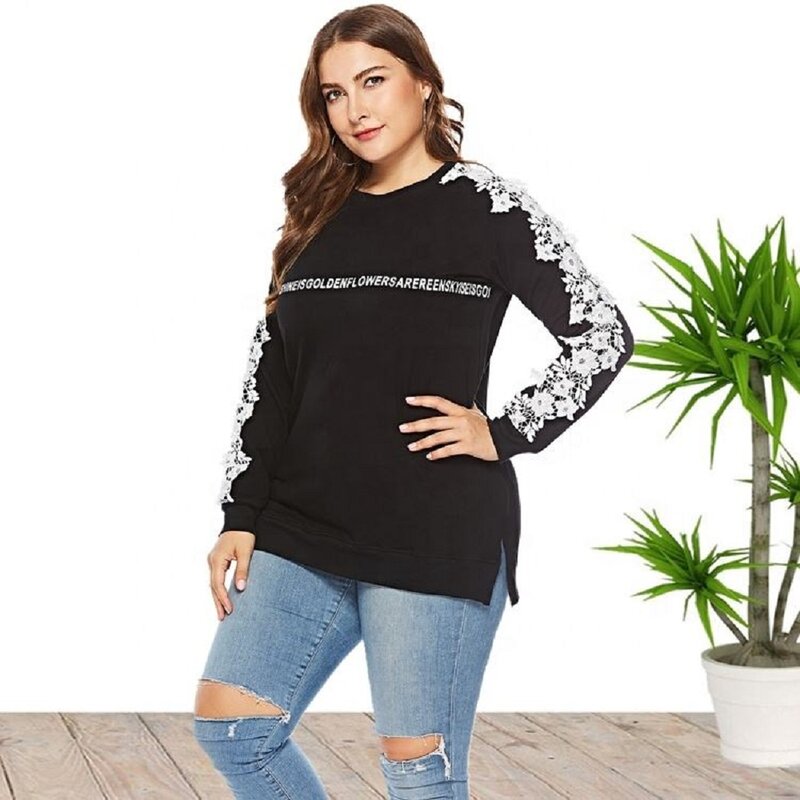 Lange Mouw Brief Afdrukken Plus Size Maxi Sweatshirts Voor Vrouwen