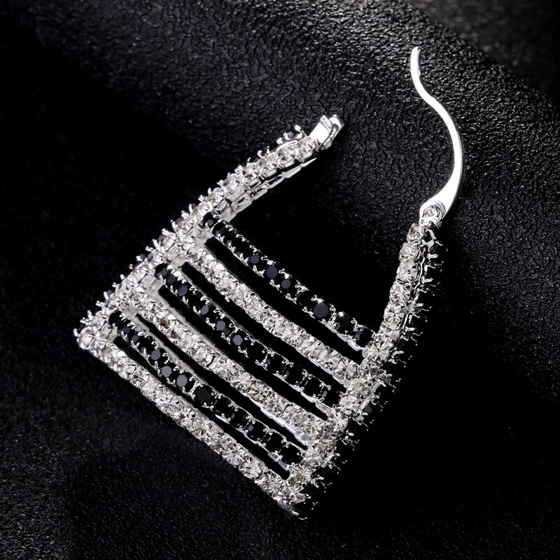 Fashion Black Rhinestone Bag Earrings Bridal Hoop Earrings for Women Hollow Out Handbag Hoop Earrings Statement Wedding Jewelry