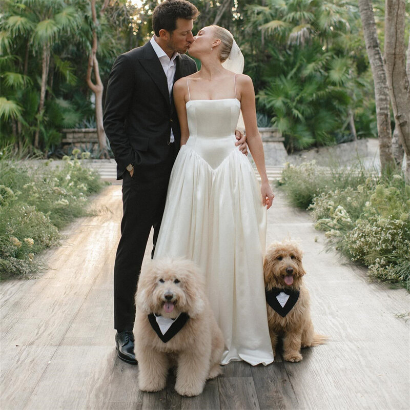 20107 # потрясающее мягкое атласное свадебное платье на бретелях-спагетти для невесты 2024, свадебное платье с заниженной талией для фотографии