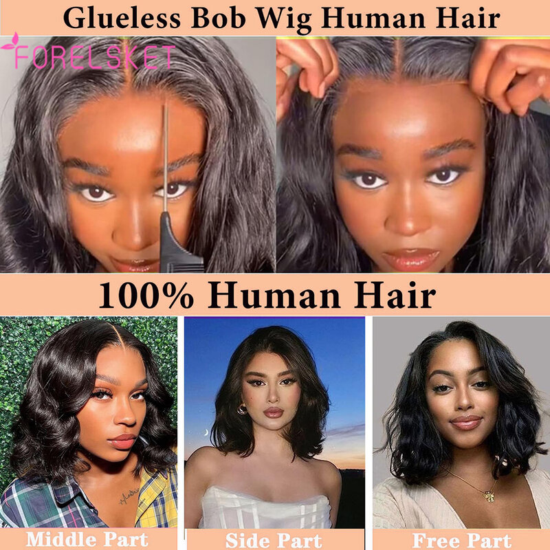 4x4 Lace Wear and Go parrucche Glueless capelli umani per principianti parrucca Bob pretagliata/pizzicata per donne nere Body Wave Lace Front senza colla