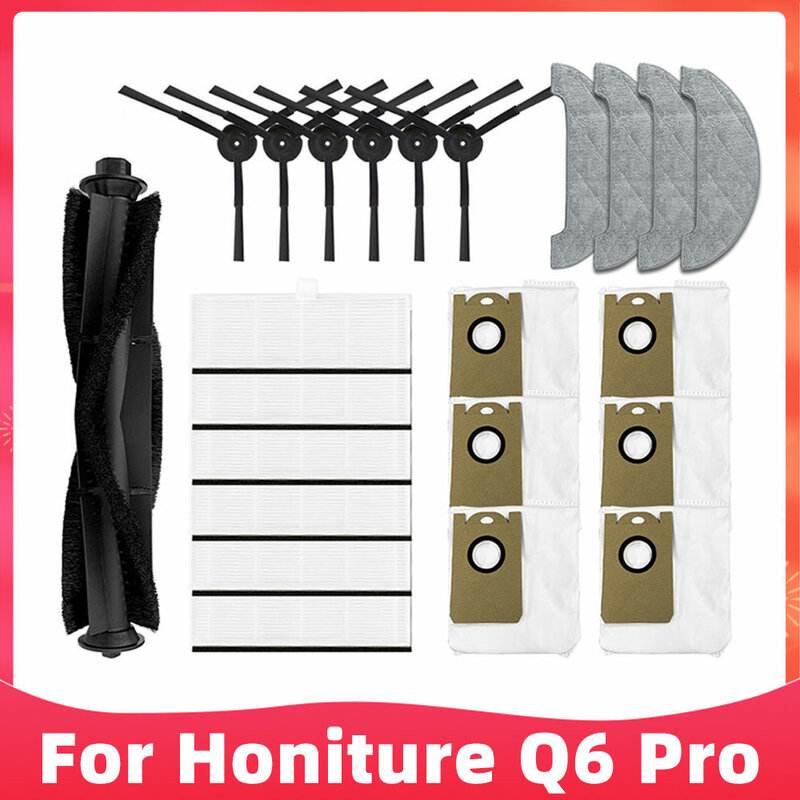 Piezas de HONITURE Q6 Pro repuesto para Robot aspirador, accesorios compatibles con , cepillo principal, cepillo lateral, filtro Hepa, mopa, trapo, bolsa de polvo