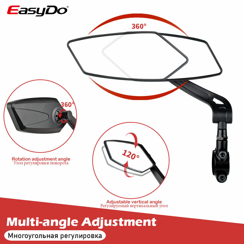 EasyDo-Rétroviseur pour guidon de vélo et trottinette électrique, réflecteur de vue arrière large gamme, accessoires de bicyclette
