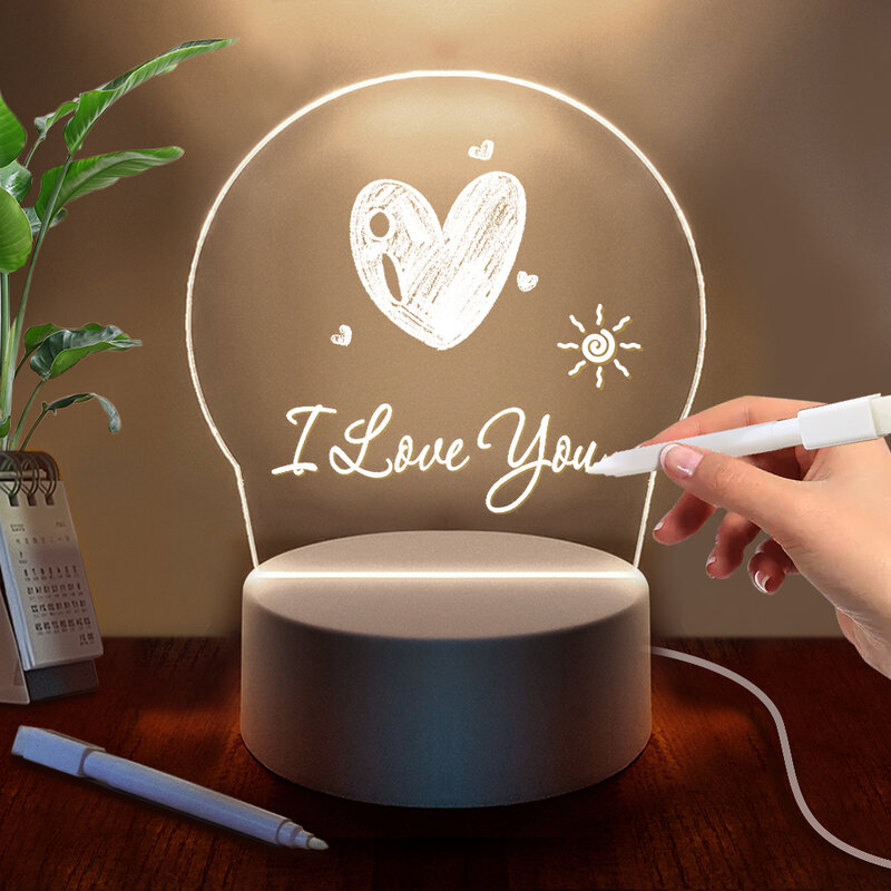 Creative LED Note Board Night Light USB Message Board Holiday Light with Pen Gift for Children Home Decoration DIY Night Lamp