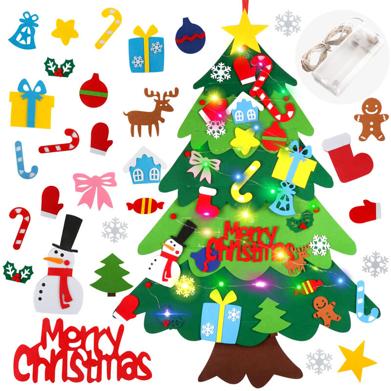 DIY merasa pohon Natal DIY mainan anak-anak dekorasi Natal ornamen Santa Claus anak pohon kerajinan dengan lampu gantung hadiah