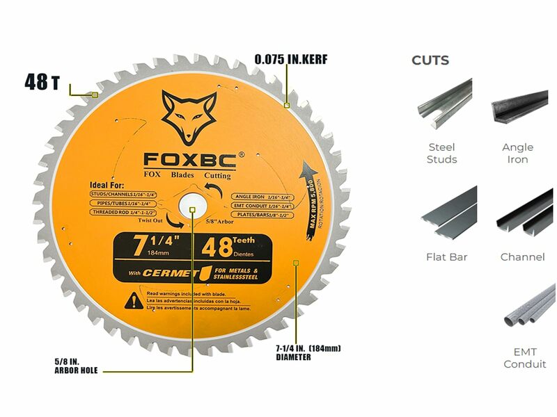 FOXBC 금속 스테인레스 스틸 절단용 원형 톱날, 48 톱니, 184mm, 1 개