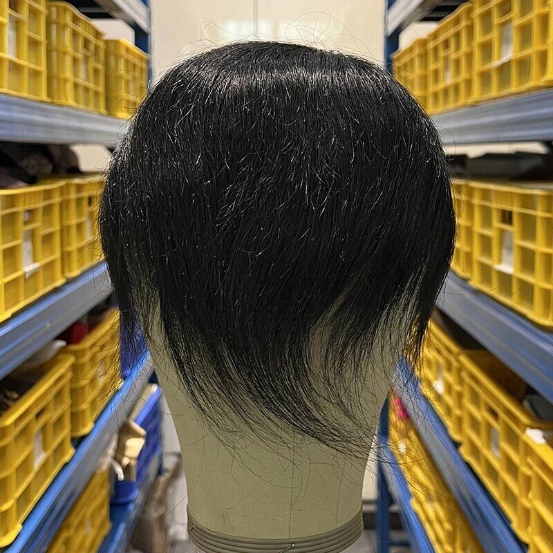 100% rambut manusia Toppers 14*19 Cm rambut tipis 6 inci potongan rambut untuk pria rambut lurus alami permukaan rambut hitam