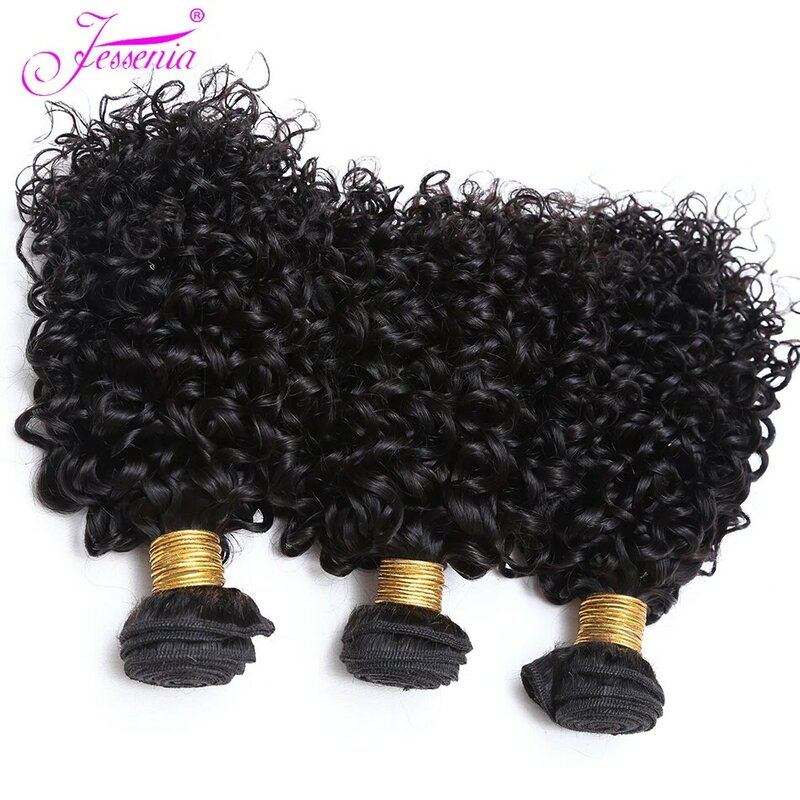 Pelo Rizado Afro corto barato, 3 mechones, cabello indio crudo, 100% cabello humano virgen, extensión de tejido, Color Natural, 100 g/unidad