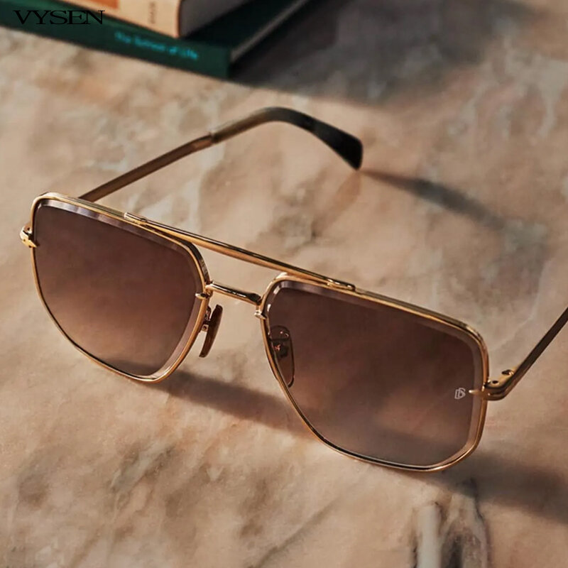 David Beckham Style Luxury Metal Square Sunglasses For Men Women New In Fashion Irregular Sun Glasses Male Brown Shades UV400