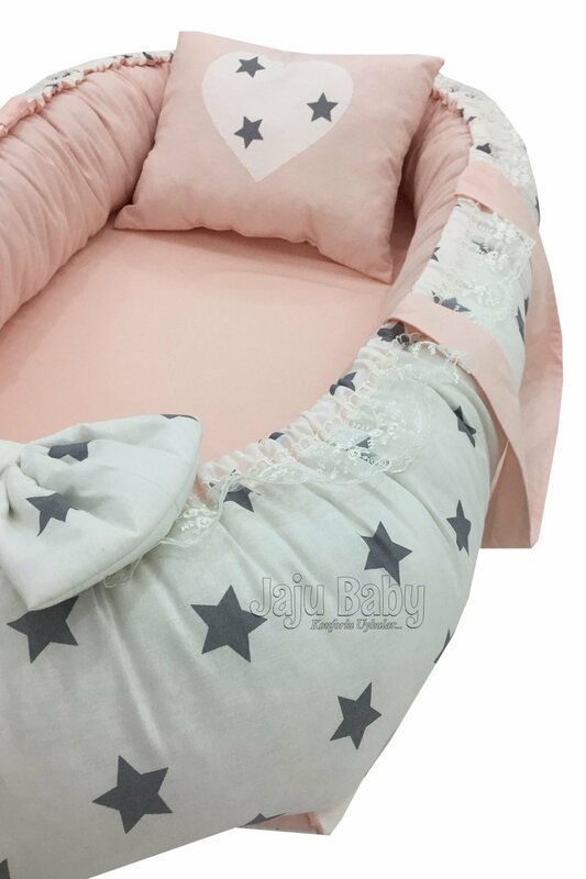 Handmade White Floor Gray Star Luxury Orthopedic Babynest Baby Nursery