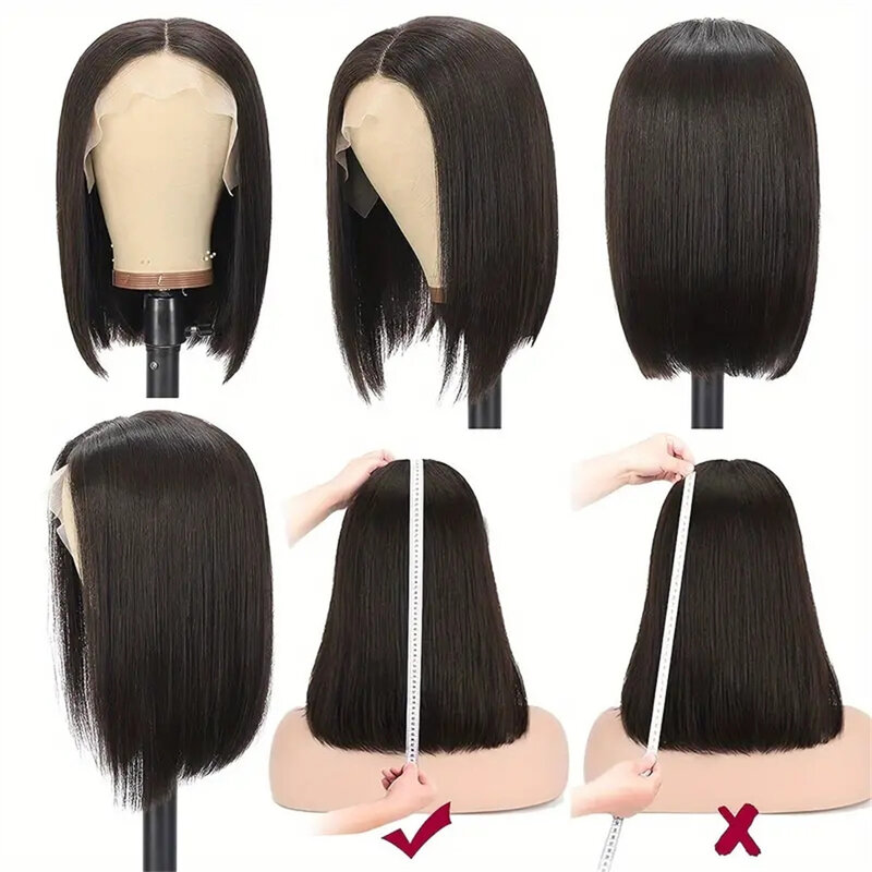 Peruca de cabelo humano frontal transparente do laço para mulheres negras, peruca curta Bob, cabelo natural reto Glueless Remy, 13x4