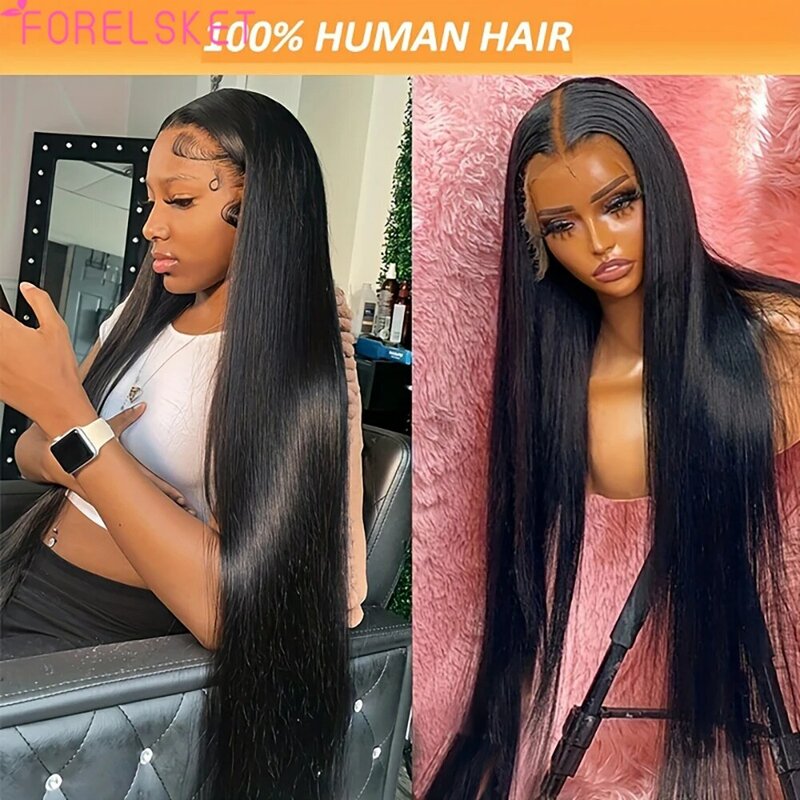 13x4 HD Transparent Lace Frontal Lace Brazilian Human Hair Straight Wig Pre Plucked Baby Hair Natural Color Remy Hair For Women
