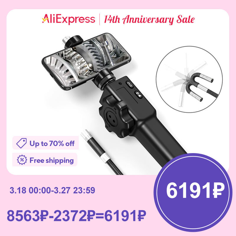 5.5MM/8.5MM 2.0MP 180 Degree Steering Industrial Borescope Endoscope Cars Inspection Camera With 6 LED for iPhone Android PC