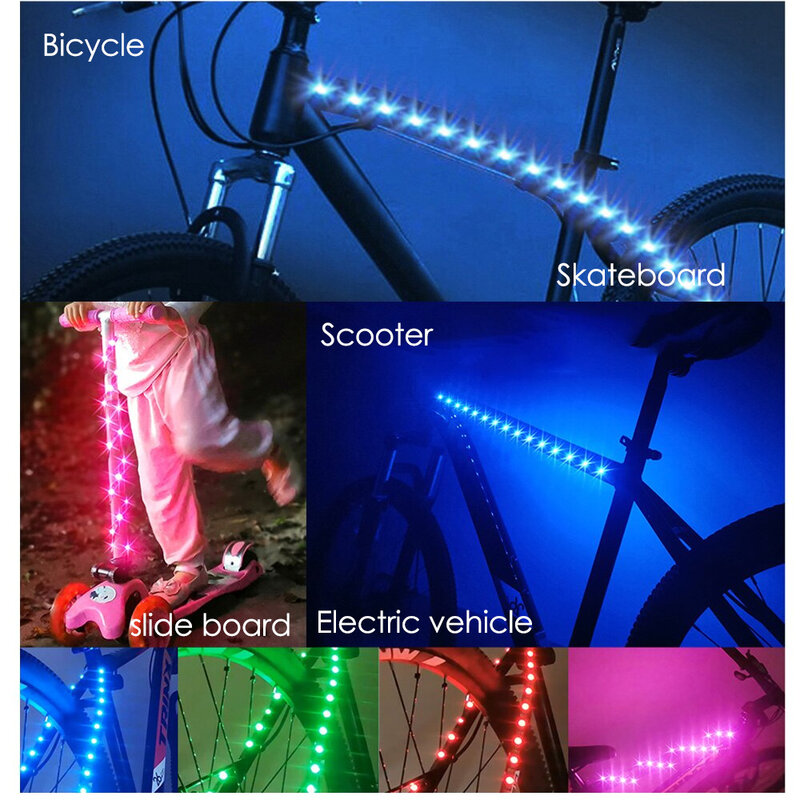 USB Bluetooth RGB LED Strip Light, Alimentado por bateria, Scooter, Fita de diodo flexível, Luz de fundo para bicicleta, Skate, Iluminação de bicicleta