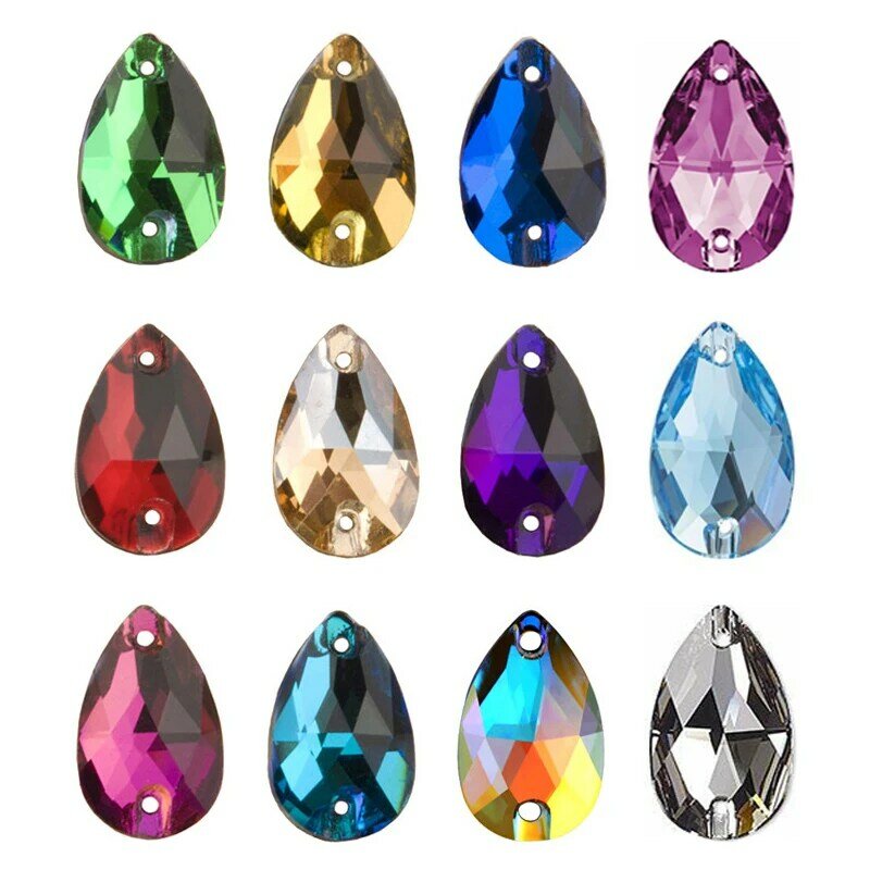 YANRUO – perles à coudre en forme de goutte d'eau, Strass à dos plat, cristal, verre, pierres à coudre pour la décoration des vêtements, 3230