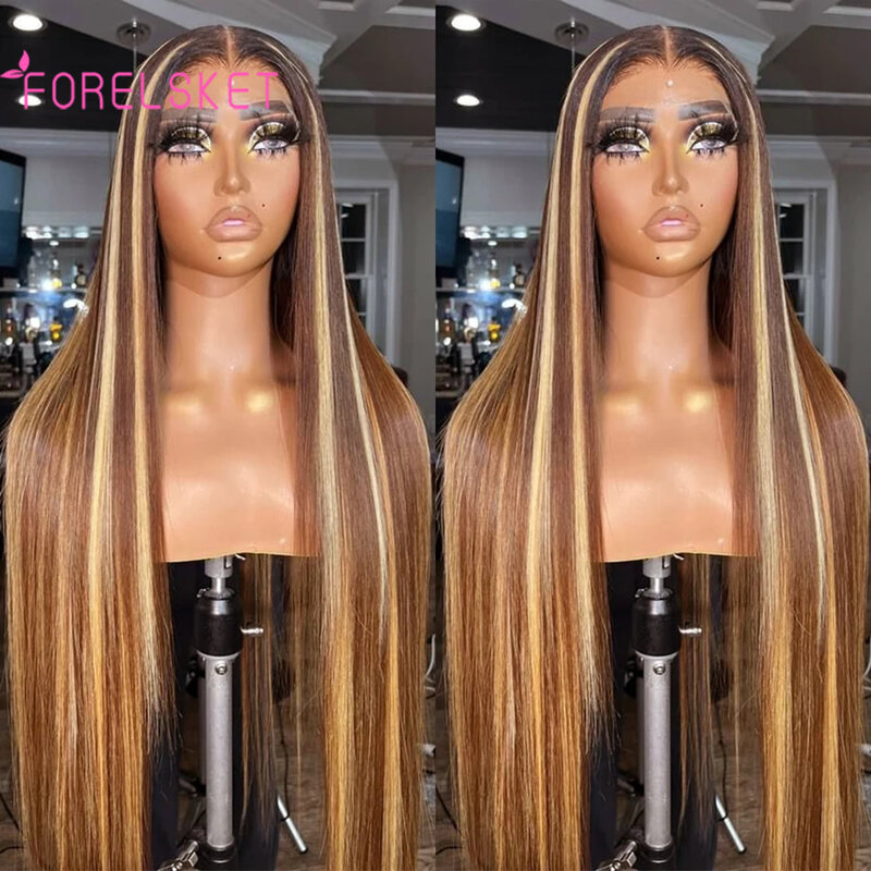 16-30 inch Highlight 13x4 HD Lace Front Wig: 180% Density Brazilian Remy Human Hair Wigs For Women - Straight Highlighted Look