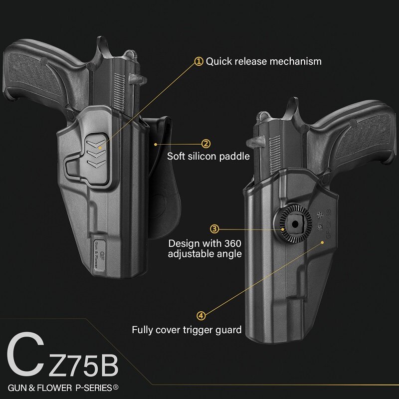 OWB Holster for CZ 75B 75 Campact, CZ P10C, CZ P09 Pistol Tactical Index Release Polymer Holster with Paddle Right Hand Gun Bags
