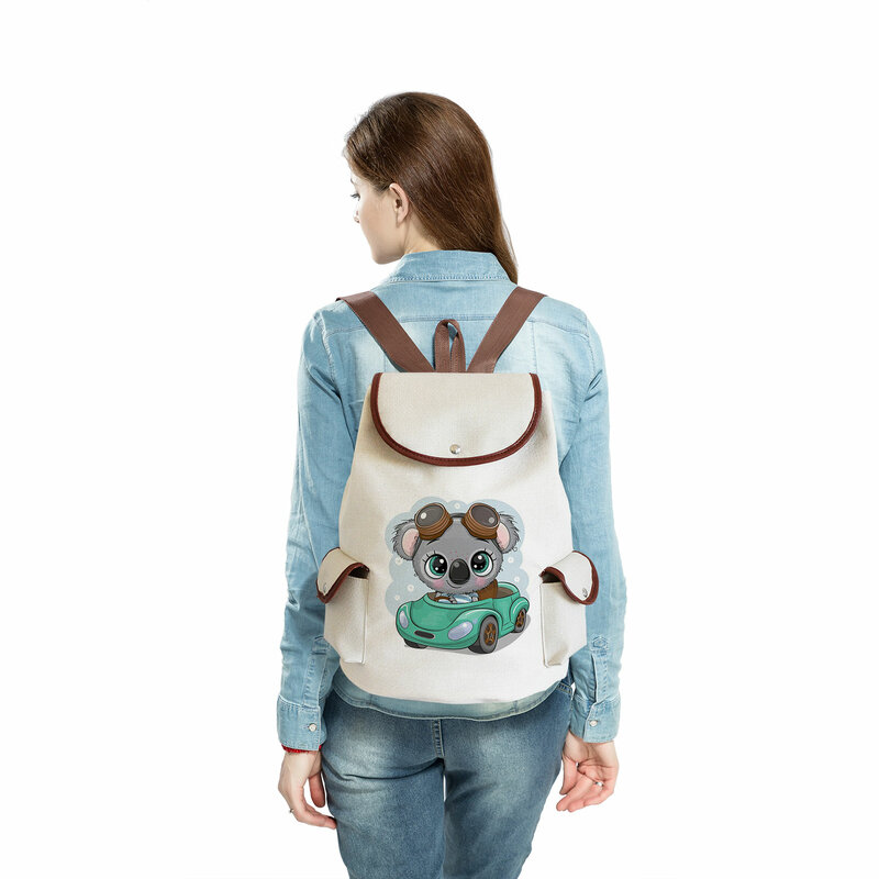 Cute Koala Print Backpacks Girls School Bags Kawaii Casual Student Backpacks High Capacity Women Drawstring Shoulder Schoolbag