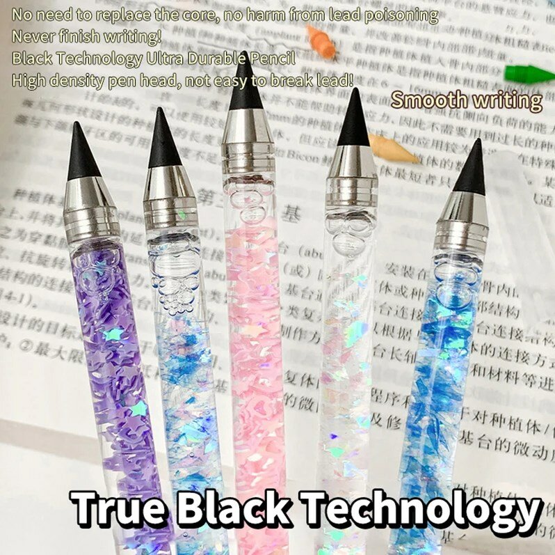 1ชิ้นปากกาเขียนได้ไม่จำกัดหมึกปากกาทรายหมึกสีดำเทคโนโลยีไม่มีการเหลาดินสออุปกรณ์วาดภาพเครื่องเขียน