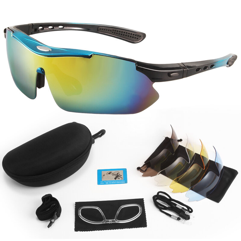 Óculos táticos polarizados para homens, à prova de vento, poeira, escalada, proteção, esportes ao ar livre, segurança, novo, 5 Lens Set