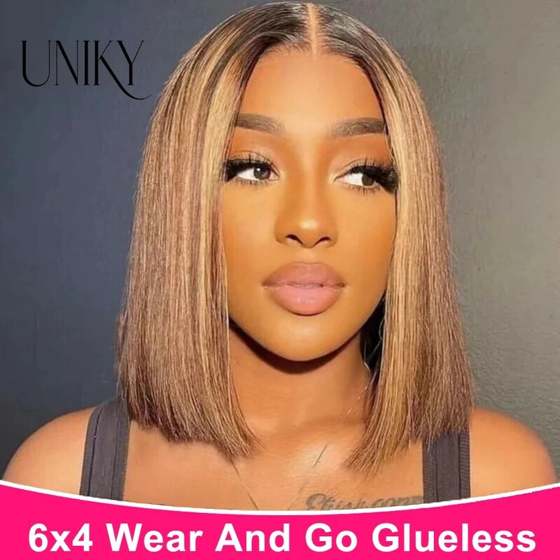 6x4 Glueless Highlight Wig Human Hair Straight 13x4 Lace Front Human Hair Wigs Ombre Honey Blonde  glueless wig human hair bob