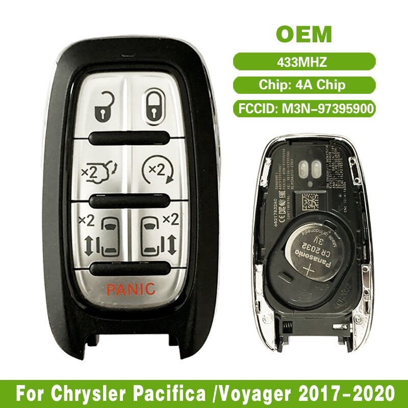 Asli untuk Chrysler Pacifica /Voyager 2017-2020 Kunci Pintar Tanpa Kunci Jarak Jauh 433MHZ 4A Chip FCCID M3N-97395900