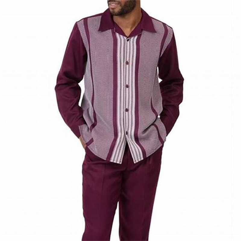 Модный мужской комплект из 2 предметов в стиле Харадзюку, топ в полоску с длинным рукавом и брюки, летние уличные костюмы, повседневные рубашки и брюки, комплект из 2 предметов