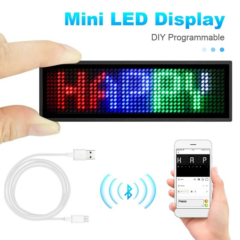 Мини-табличка с именем светодиодный DIY, программируемая прокручивающаяся доска для сообщений, цифровой дисплей с Bluetooth и приложением, USB-зарядка, модуль с именной биркой и именем